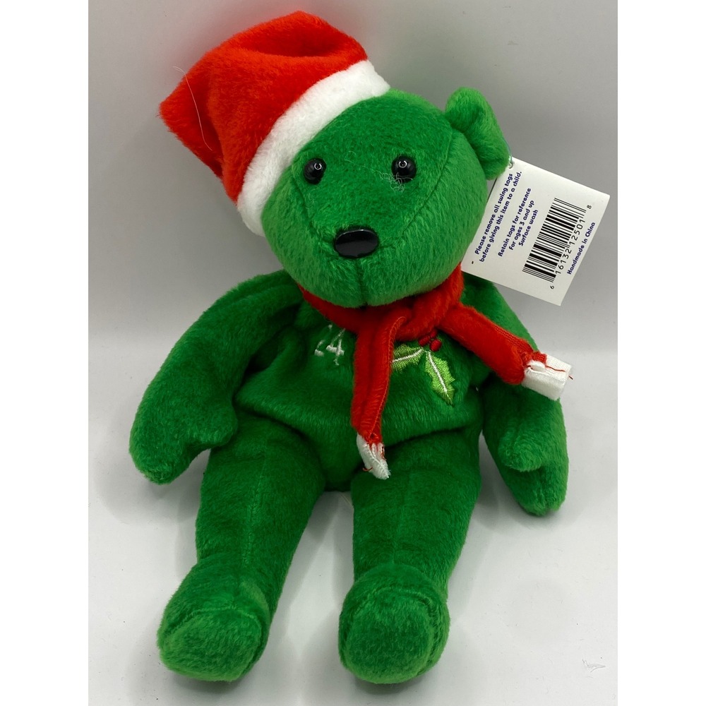 VTG Salvinos Bamm Beanos Ken Griffey Jr 24‎ Christmas Green Bear Plush Toy Tag